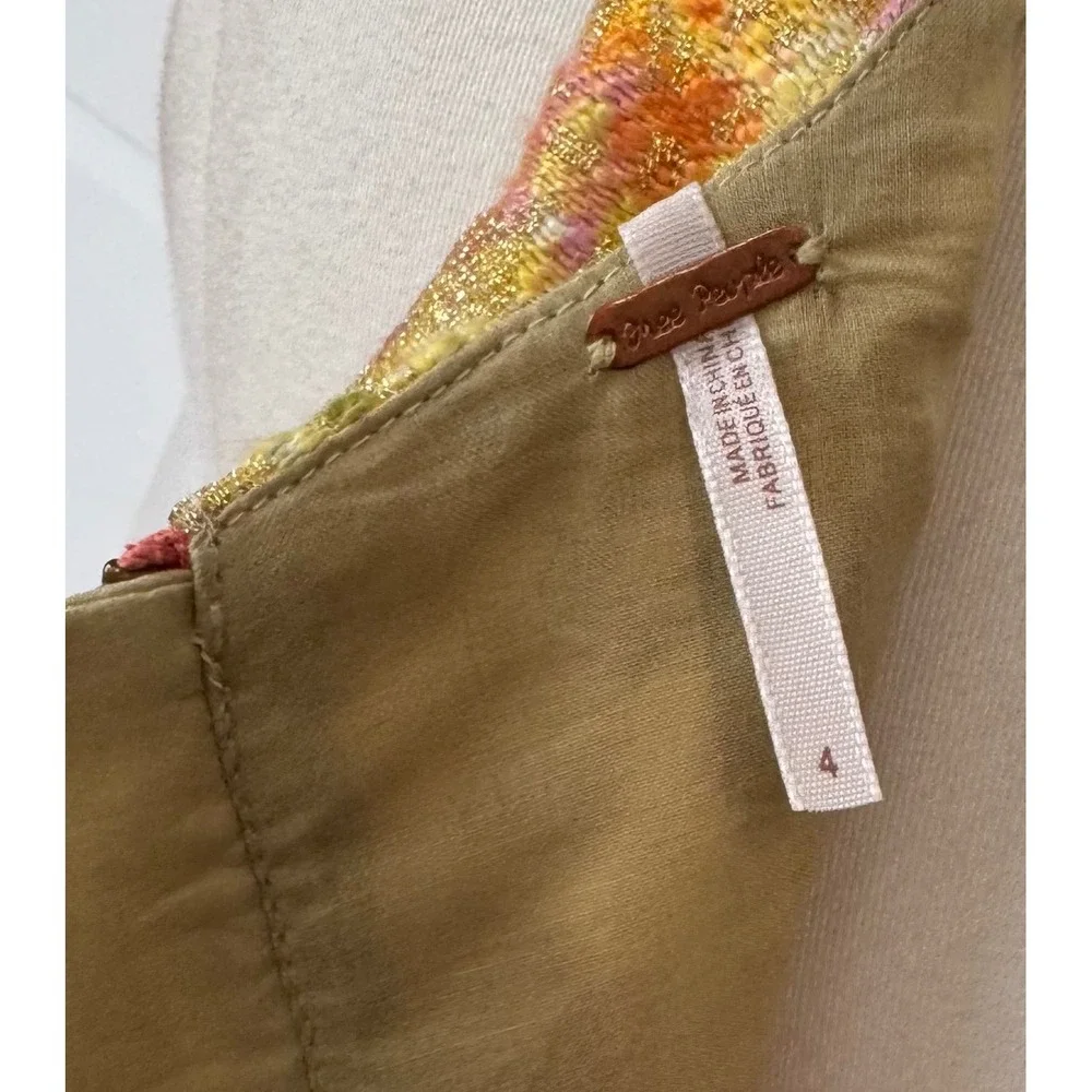 Free People Gold Brocade Metallic Floral Jacquard Mini Dress Sleeveless Back Zip